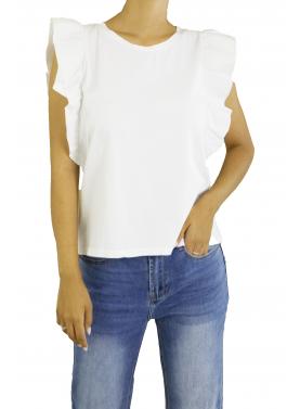 T shirt con volant tinta unita 